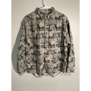 Cabelas Deerskin Soft Chamois Winter Deer Buck Front Pocket Button Up Shirt L